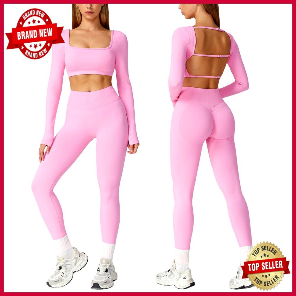 Seamless Long Sleeve Crop Top & High Waist Leggings Workout Set